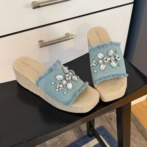 Anne Klein Light Blue Embellished Wedges